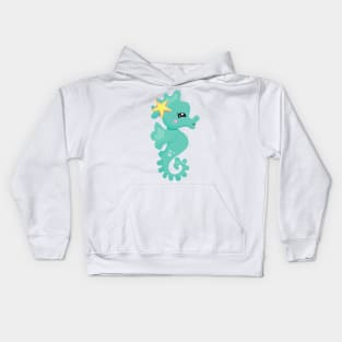 Cute Seahorse, Green Seahorse, Starfish, Hearts Kids Hoodie